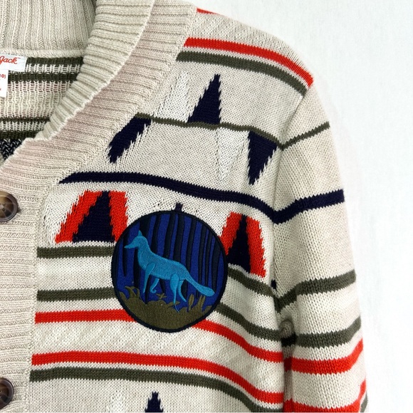 Cat & Jack Boys Beige Orange Long Sleeve Button Up Patterned Sweater Cardigan - Picture 4 of 10